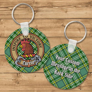 Chaveiro Clan Currie Rooster Crest sobre Tartan