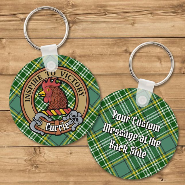 Chaveiro Clan Currie Rooster Crest sobre Tartan (Criador carregado)