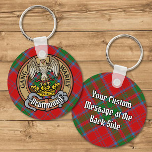 Chaveiro Clan Drummond Crest sobre Tartan