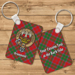 Chaveiro Clan Drummond Crest sobre Tartan
