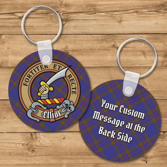 Chaveiro Clan Elliot Crest sobre Tartan Moderno (Criador carregado)