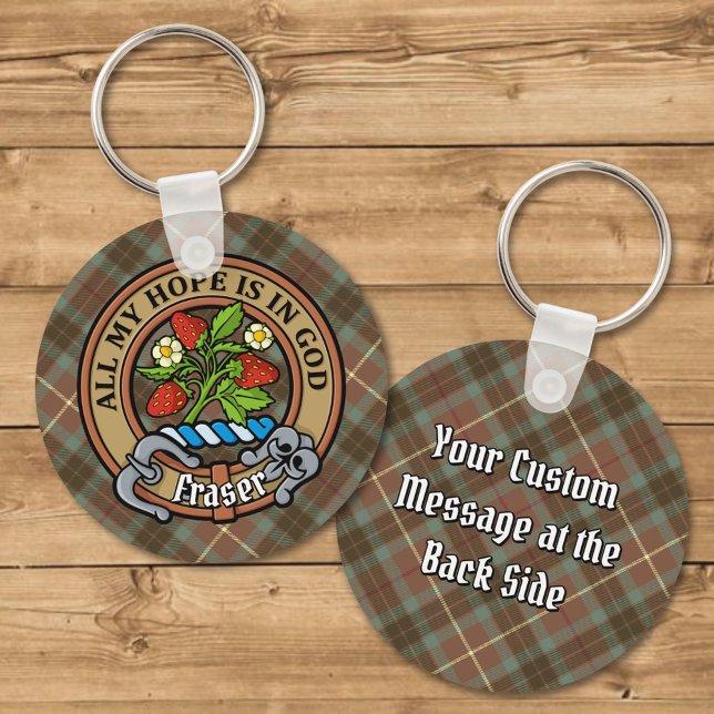 Chaveiro Clan Fraser Crest over Weathered Hunting Tartan (Criador carregado)