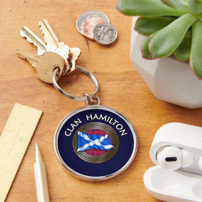Chaveiro Clan Hamilton Tartan Knot & Flag (Mesa)