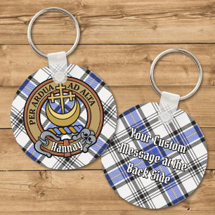 Chaveiro Clan Hannay Crest sobre Tartan