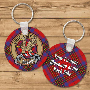 Chaveiro Clan Leslie Crest sobre o Red Tartan