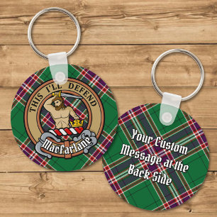 Chaveiro Clan MacFarlane Crest sobre Tartan de caça moderna