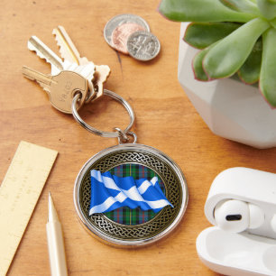 Chaveiro Clan Malcolm Tartan Knot & Flag