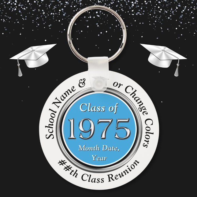 Chaveiro Classe de 1975, 50ª Classe de Souvenirs, 50ª Class (Class of '75 reunion ideas. Light Carolina Blue, Silver, White, Class of 1975 goodies. 1975 reunion.)