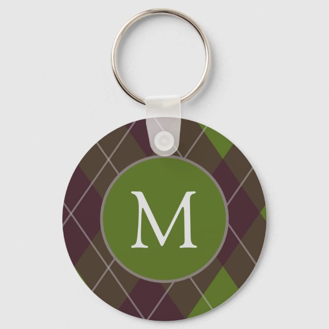 Chaveiro Classic Dark Green Argyle Pattern Monogram (Frente)