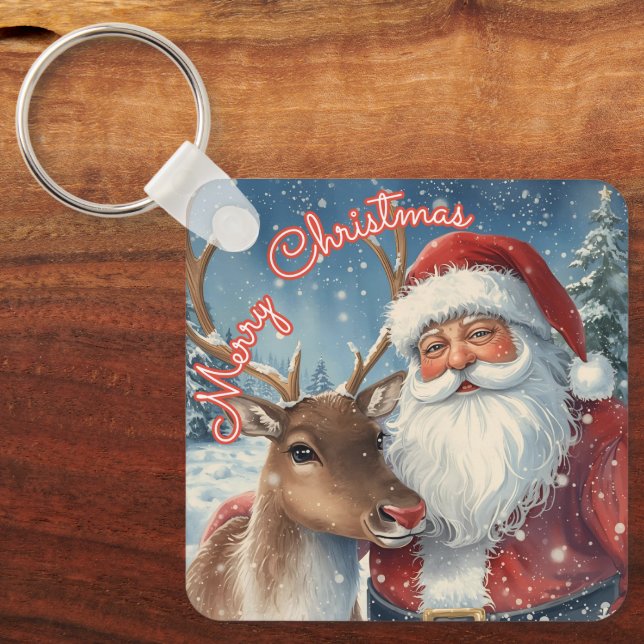 Chaveiro Classic Santa and Reindeer Keychain | Merry Christ (Frente)