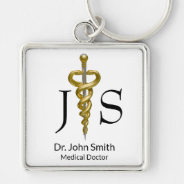 Chaveiro Clássico Noble Médico Elegante Dourado Silver Ascl