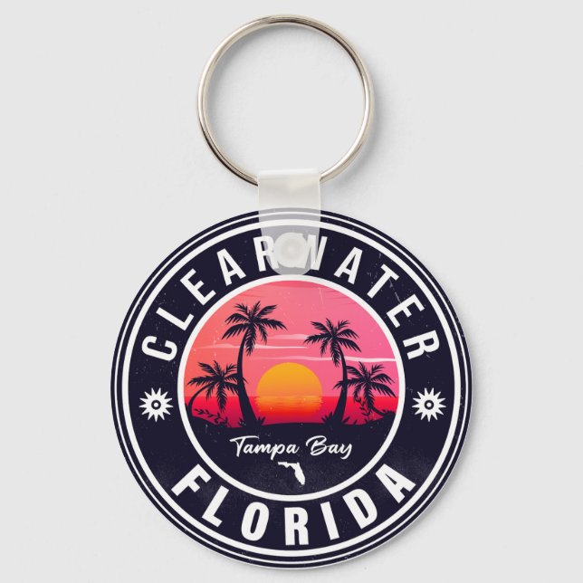 Chaveiro Clearwater Beach Florida Retro Sunset Souvenirs (Frente)
