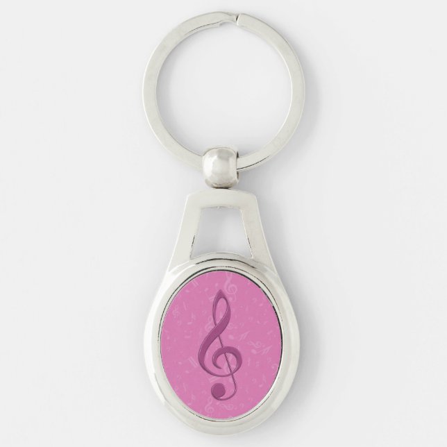 Chaveiro Clef cor-de-rosa feminino e notas musicais (Frente)