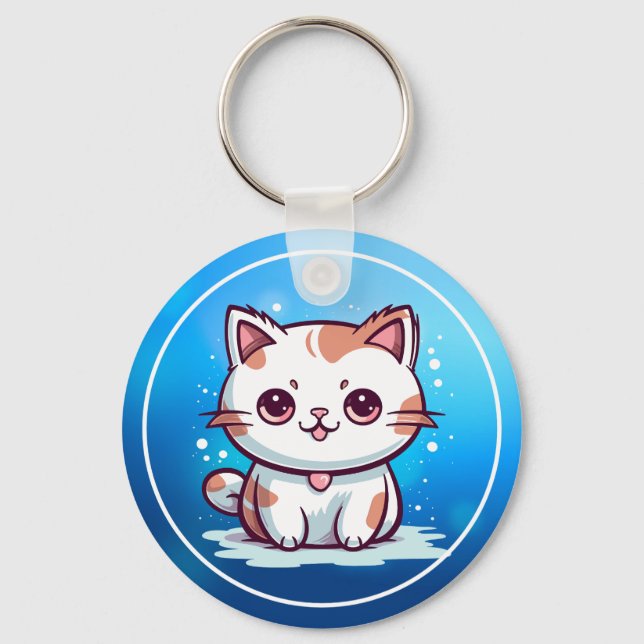 Chaveiro Clipart de Gato Fofo Estilo Kawaii (Frente)