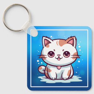 Chaveiro Clipart de Gato Fofo Estilo Kawaii