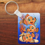 Chaveiro Clown fish Cartoon cute Family Underwater<br><div class="desc">Cute and Joyful little Clownfish Cartoon Characters swimming together on underwater Coral Reef Background. Original Vector Illustration Copyright BluedarkArt.</div>