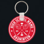 Chaveiro Clube Personalizado de Badminton da Escola<br><div class="desc">Dons desportivos personalizados e mercadorias para a equipe desportiva escolar. Todos os textos são editáveis para ajustado da sua ocasião. A cor de fundo é editável usando a ferramenta design. Uma lembrança perfeita para o treinador escolar e mais velho graduados que também são atletas excelentes.</div>