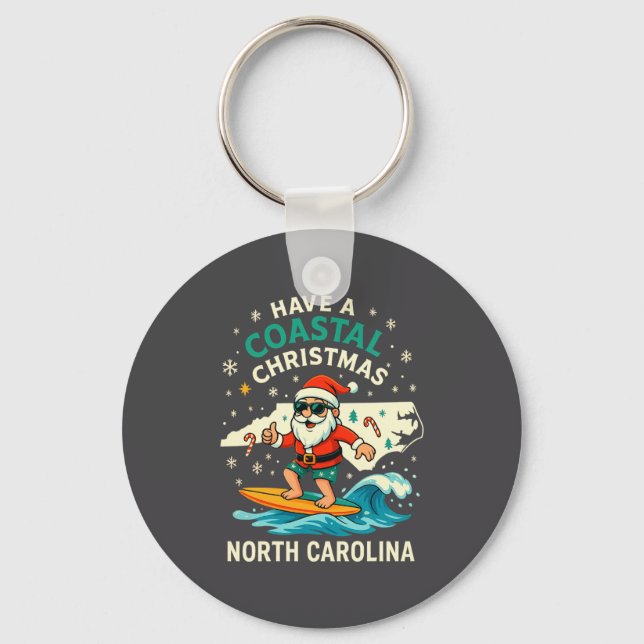 Chaveiro Coastal Christmas Nc Shirt Santa Surfing Funny Wav (Frente)