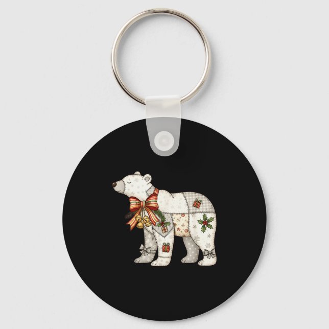 Chaveiro Cobertor de Natal Fofo de Urso Polar em Patchwork  (Frente)