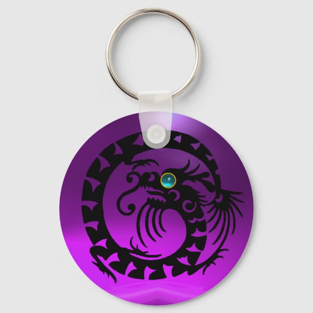Chaveiro COBRA DRAGON,preto,aquamarina azul,ametista roxo (Frente)