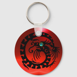 Chaveiro COBRA DRAGON, preto, aquamarina azul, rubi vermelh