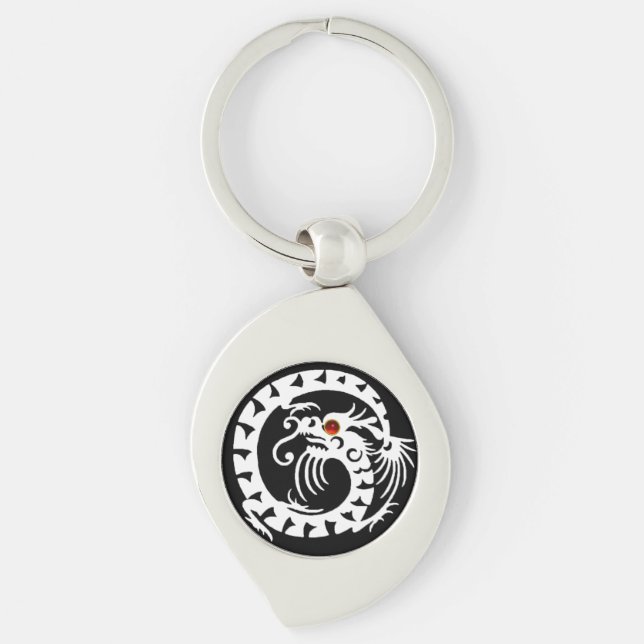 Chaveiro COBRA DRAGON, preto, branco, rubi vermelho (Frente)