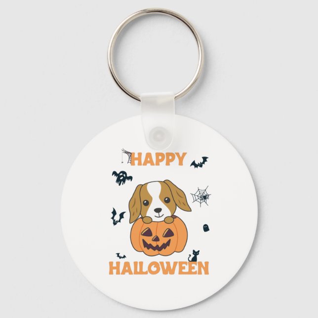 Chaveiro Cocker Spaniel Pumpkin Cute Dogs Feliz Halloween (Frente)