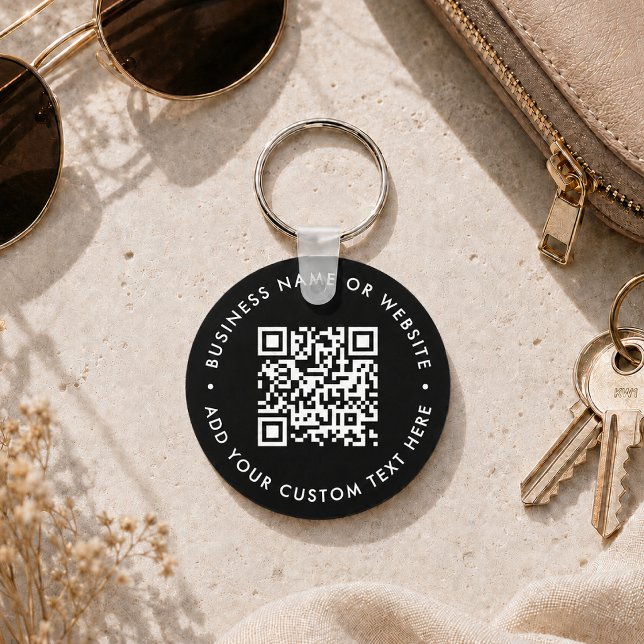 Chaveiro Código QR | Black Business Moderno Orçamento Redon (Interactive editable QR code value keychains to promote your business, products or services.)