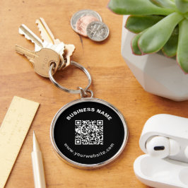 Chaveiro Código QR com Nome da Empresa Texto Circular em Ne