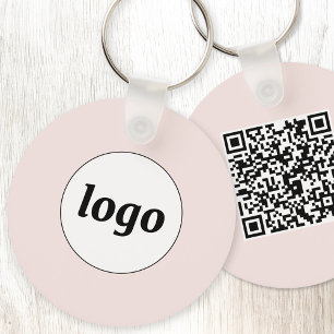 Chaveiro Código QR de Logo Simples Empresarial Rosa Bege