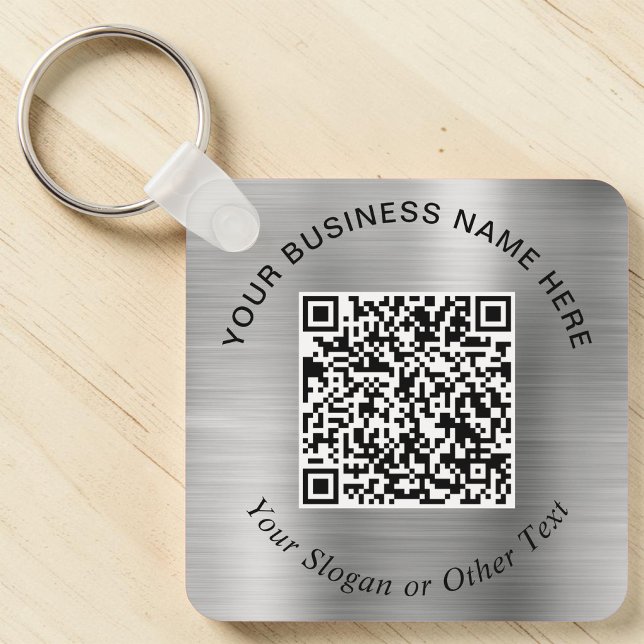 Chaveiro Código QR de Negócios Promo Prata (Business QR Code Promo Silver Keychain)