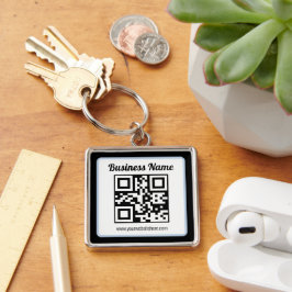 Chaveiro Código QR e texto editáveis com borda azul clara