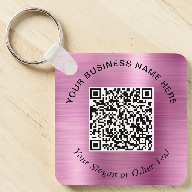 Chaveiro Código QR Empresarial Promocional Rosa (Business QR Code Promotional Pink Keychain)
