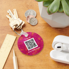 Chaveiro Código QR Logotipo comercial Personalizado Rosa Qu