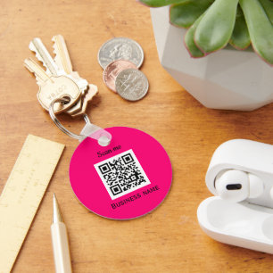 Chaveiro Código QR Logotipo comercial Rosa quente