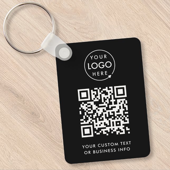 Chaveiro Código QR | Logotipo profissional preto simples (Versatile editable keychain template with interactive QR code & your business logo.)