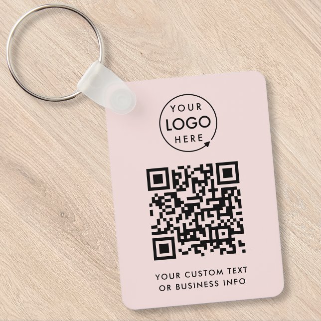 Chaveiro Código QR | Logotipo profissional Rosa Simples (Versatile editable pink keychain template with interactive QR code & your business logo.)