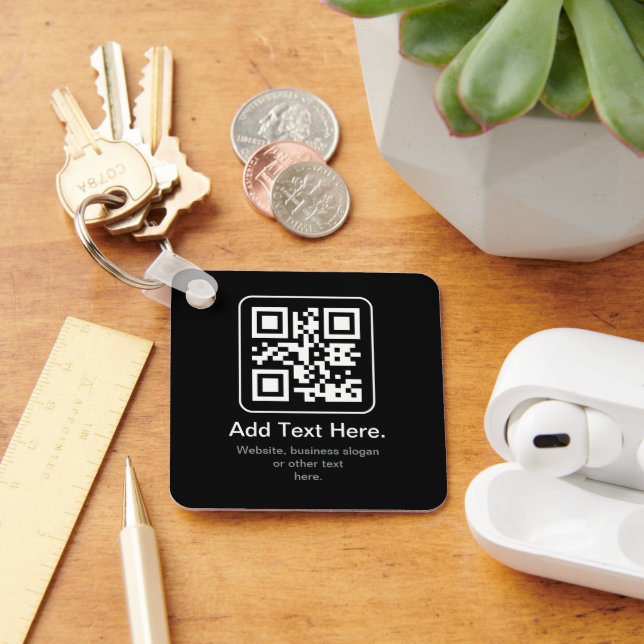 Chaveiro Código QR Modern Escaneável | Preto Branco & Cinza (Mesa)