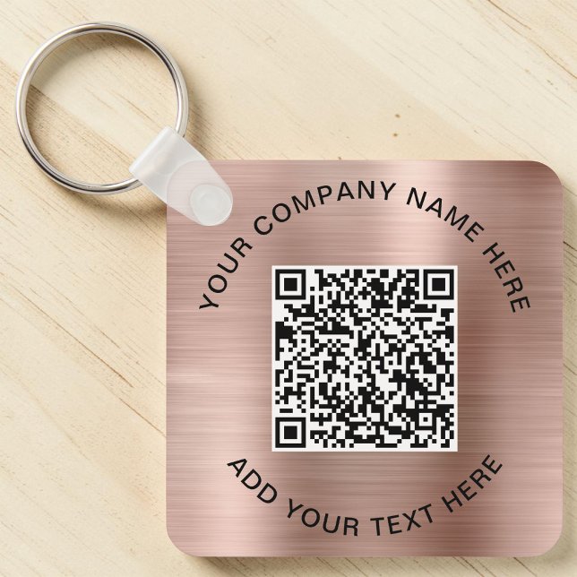 Chaveiro Código QR Promocional Rosa Dourado (QR Code Promotional Rose Gold Keychain)