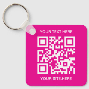 Chaveiro Código QR rosa-quente e branco