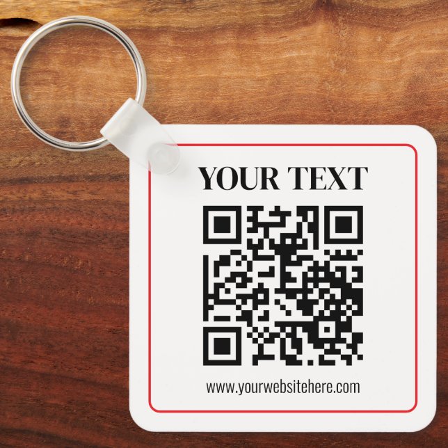 Chaveiro Código QR simples preto e branco com borda vermelh (Frente)