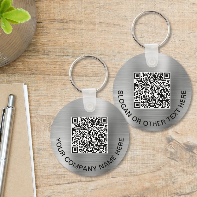 Chaveiro Códigos QR Promocionais Prata Personalizados 2 (Custom 2 QR Codes Promotional Silver Keychain)