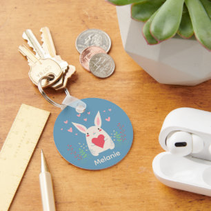 Chaveiro Coelhinho Branco Bonito Com Coração Personalizado
