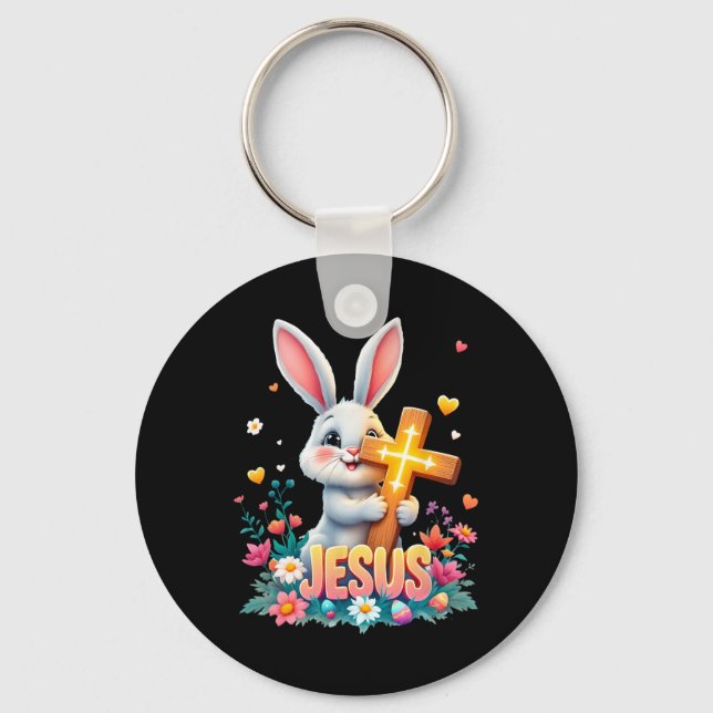 Chaveiro Coelhinho da Páscoa Jesus Fé Cruz Cristã Fofa  (Frente)