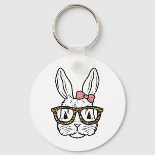 Chaveiro Coelho Bunny Usando Óculos de Leopardo Garota Fofa