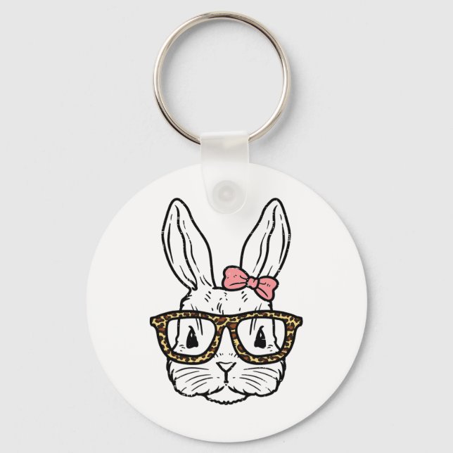 Chaveiro Coelho Bunny Usando Óculos de Leopardo Garota Fofa (Frente)