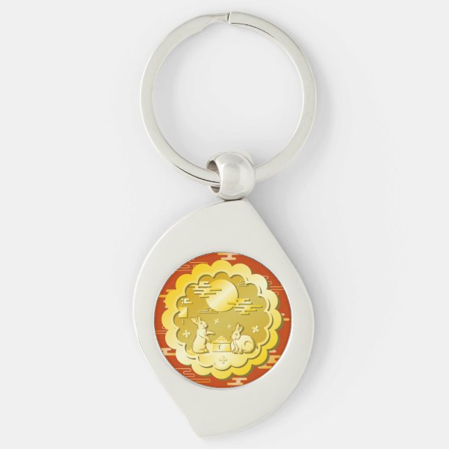 Chaveiro Coelho da Lua Dourada do Festival de outono do méd (Frente)