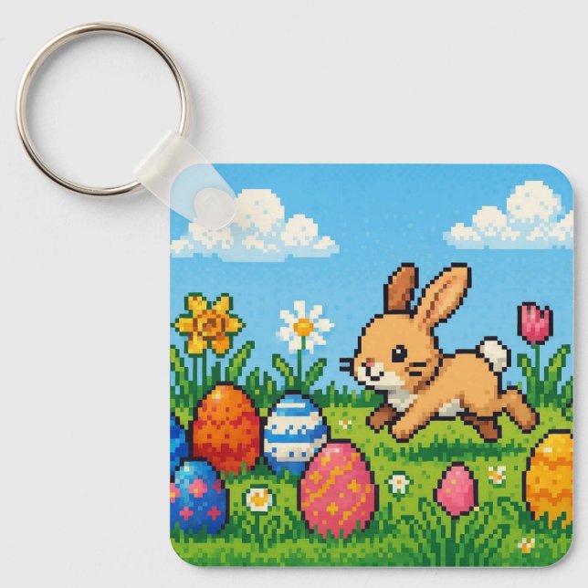 Chaveiro coelho de Páscoa fofo de 8 bits (Frente)
