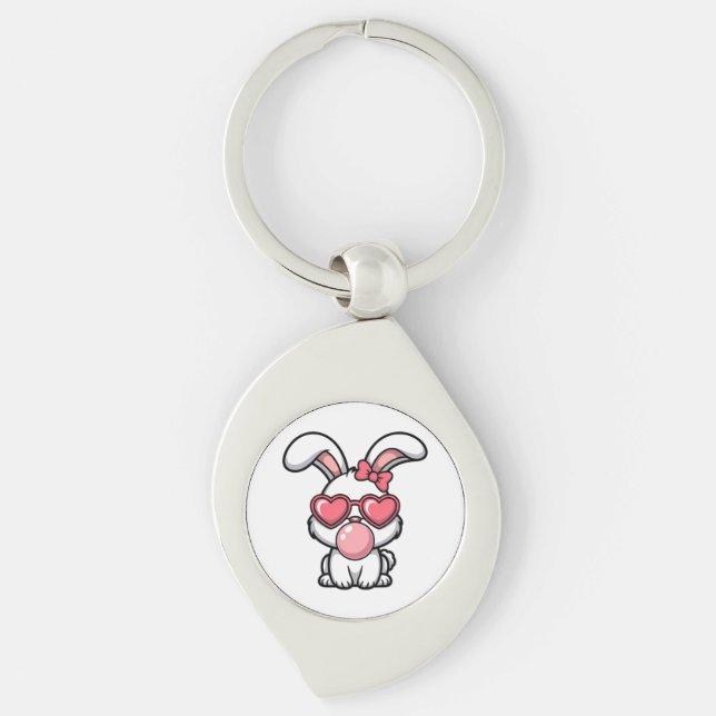Chaveiro Coelho Kawaii Divertido com Bolha de Chiclete (Frente)