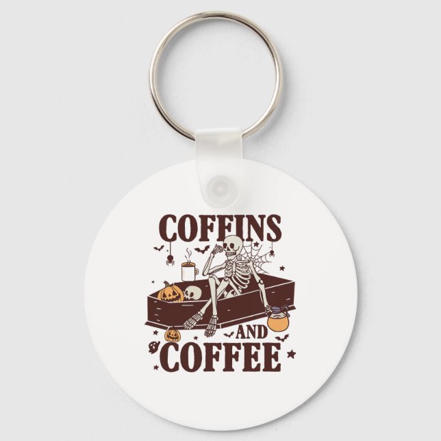 Chaveiro Coffins E Café Funny Skeleton Halloween (Frente)